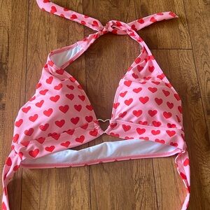 Adorable heart design swimsuit bikini top with tie straps and cute heart ring